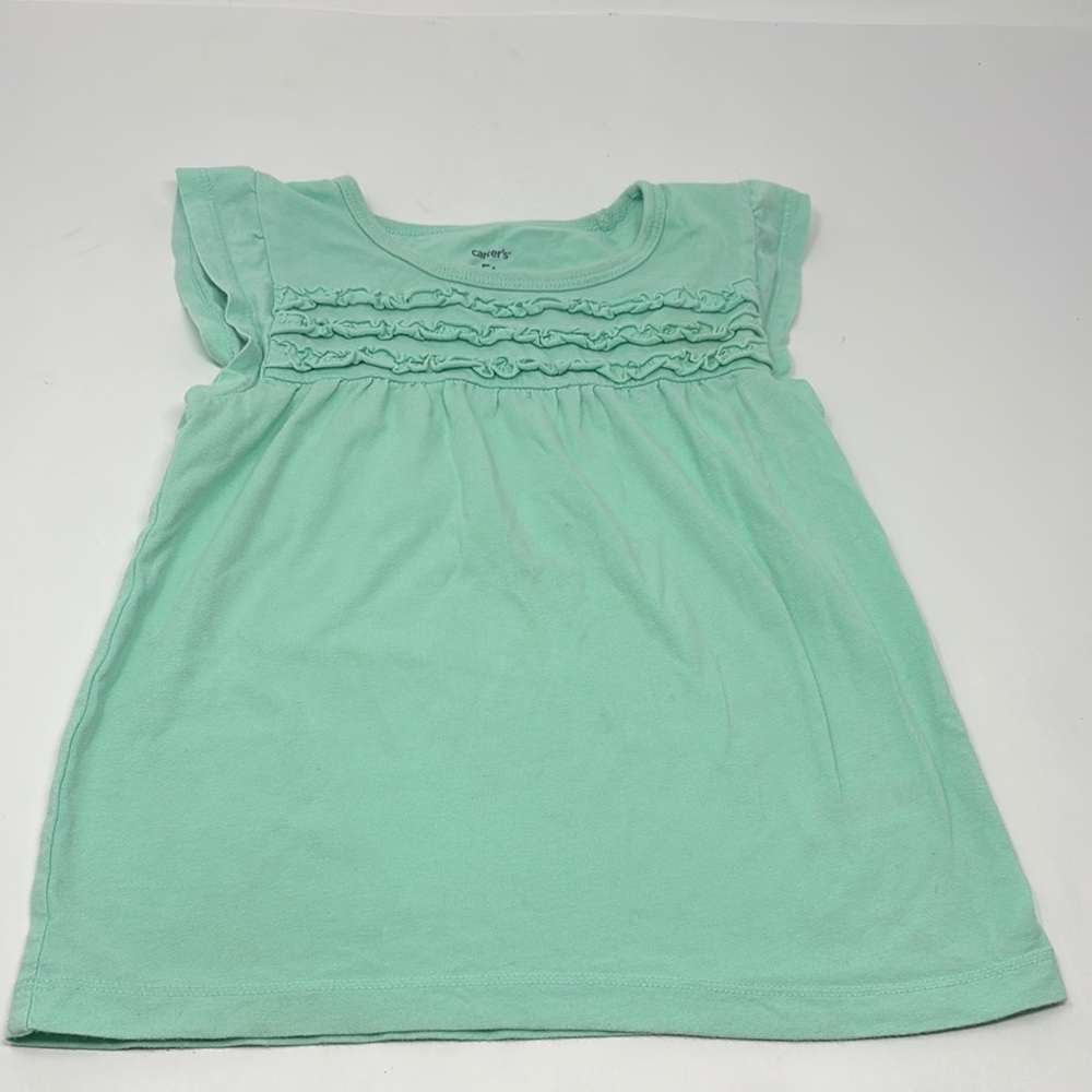 CARTER’S: Mint Green Ruffle Top; Flutter Short Sleeves; Size 5T